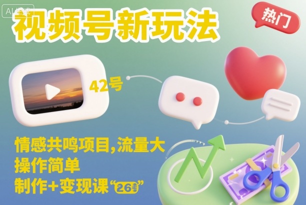 视频号新玩法，情感共鸣项目，流量大，操作简单，制作+变现课-副业网