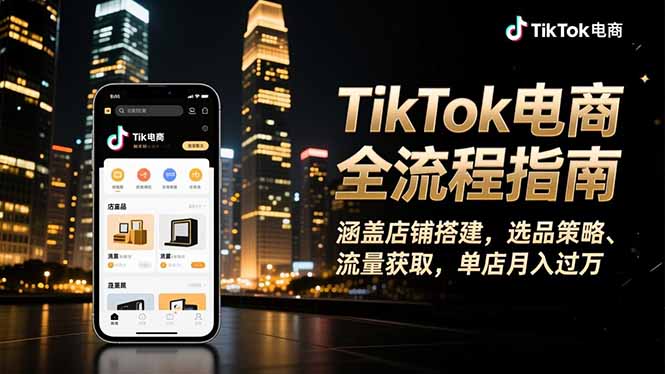 TikTok电商全流程指南，涵盖店铺搭建、选品策略、流量获取，单店月入过万-副业网