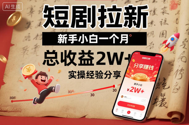短剧拉新新手小白一个月总收益2W+实操经验分享-副业网