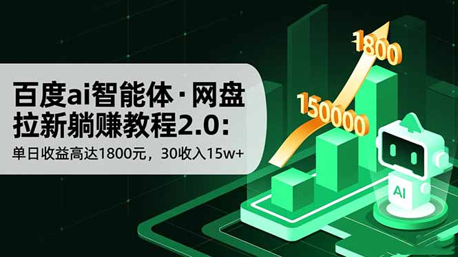 百度ai智能体·网盘拉新躺赚教程2.0：单日收益高达1800元，30收入15w+-副业网