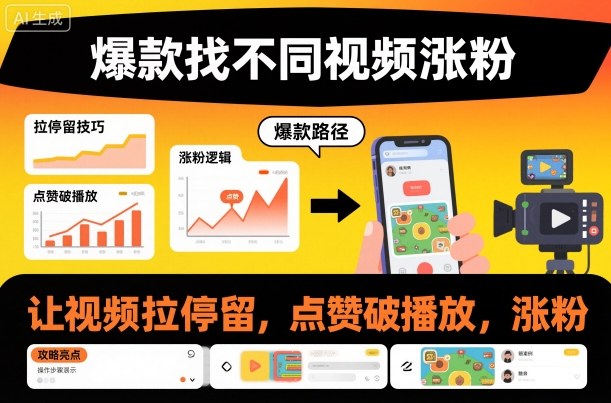 爆款找不同视频涨粉，让视频拉停留，实现点赞，破播放，涨粉-副业网