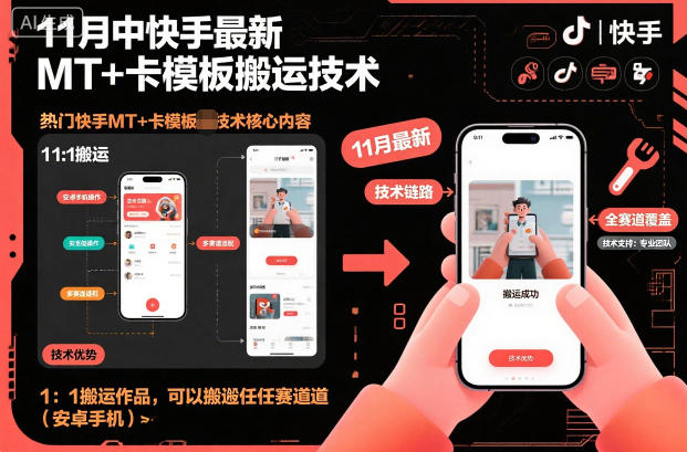 11月中快手最新MT+卡模板搬运技术，1：1搬运作品，可以搬运任何赛道(安卓手机)-副业网