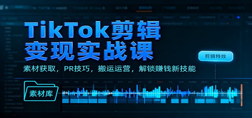 TikTok剪辑变现实战课：素材获取，PR技巧，搬运运营，解锁赚钱新技能-副业网