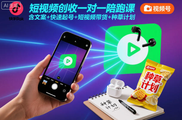 短视频创收一对一陪跑课，含文案+快速起号+短视频带货+种草计划-副业网