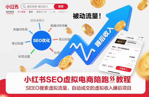 小红书SEO虚拟电商陪跑教程，实现seo搜索被动流量，自动成交的被动收入睡后项目-副业网