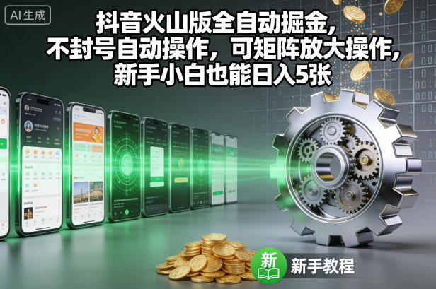 抖音火山版全自动掘金，不封号自动操作，可矩阵放大操作，新手小白也能日入5张【揭秘】-副业网