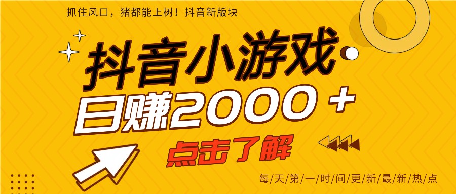 5年爆火的抖音小游戏项目，一部手机日入2000+-副业网