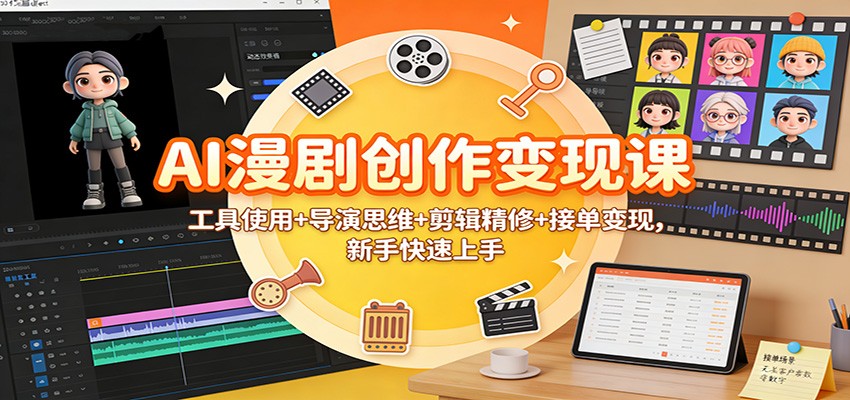 AI漫剧创作变现课：工具使用+导演思维+剪辑精修+接单变现，新手快速上手-副业网