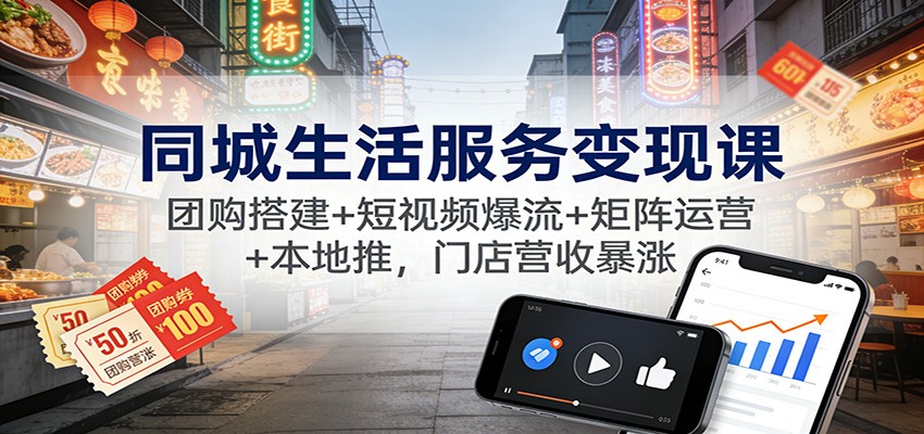 同城生活服务变现课：团购搭建+短视频爆流+矩阵运营+本地推，门店营收暴涨-副业网