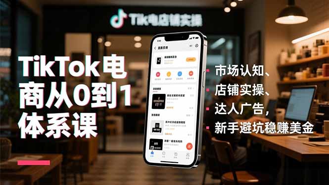 TikTok电商从0到1体系课，市场认知、店铺实操、达人广告，新手避坑稳赚美金-副业网
