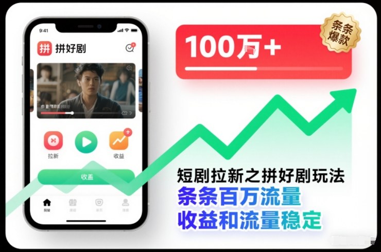 短剧拉新之拼好剧玩法，条条百万流量，收益和流量稳定-副业网