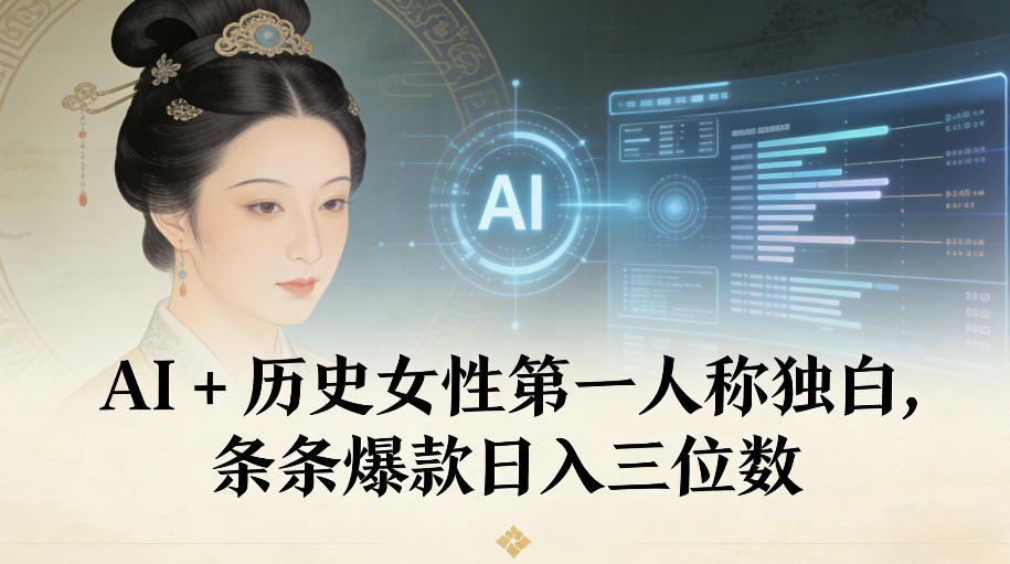 AI+历史女性第一人称独白，条条爆款日入三位数-副业网