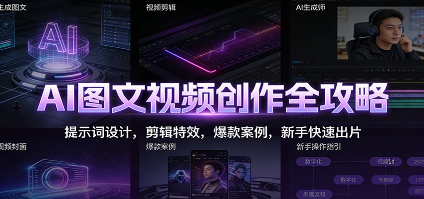 AI图文视频创作全攻略：提示词设计，剪辑特效，爆款案例，新手快速出片-副业网