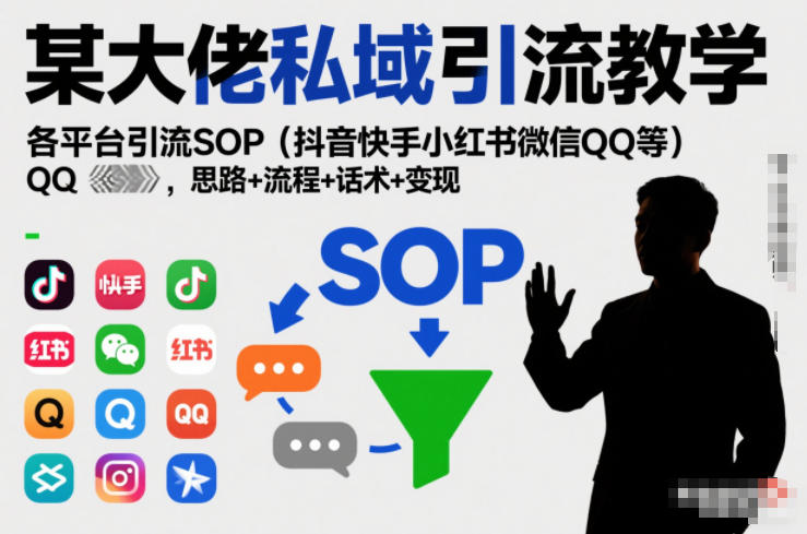 某大佬私域引流教学，各平台引流SOP(抖音快手小红书微信QQ等)，思路+流程+话术+变现-副业网