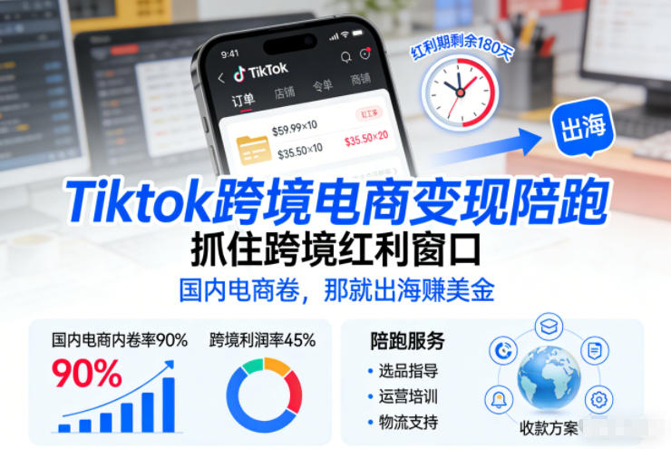 Tiktok跨境电商变现陪跑，抓住跨境红利窗口，国内电商卷，那就出海賺美金-副业网