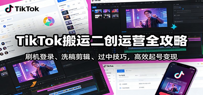 TikTok搬运二创运营全攻略：刷机登录、洗稿剪辑 、过中技巧，高效起号变现-副业网