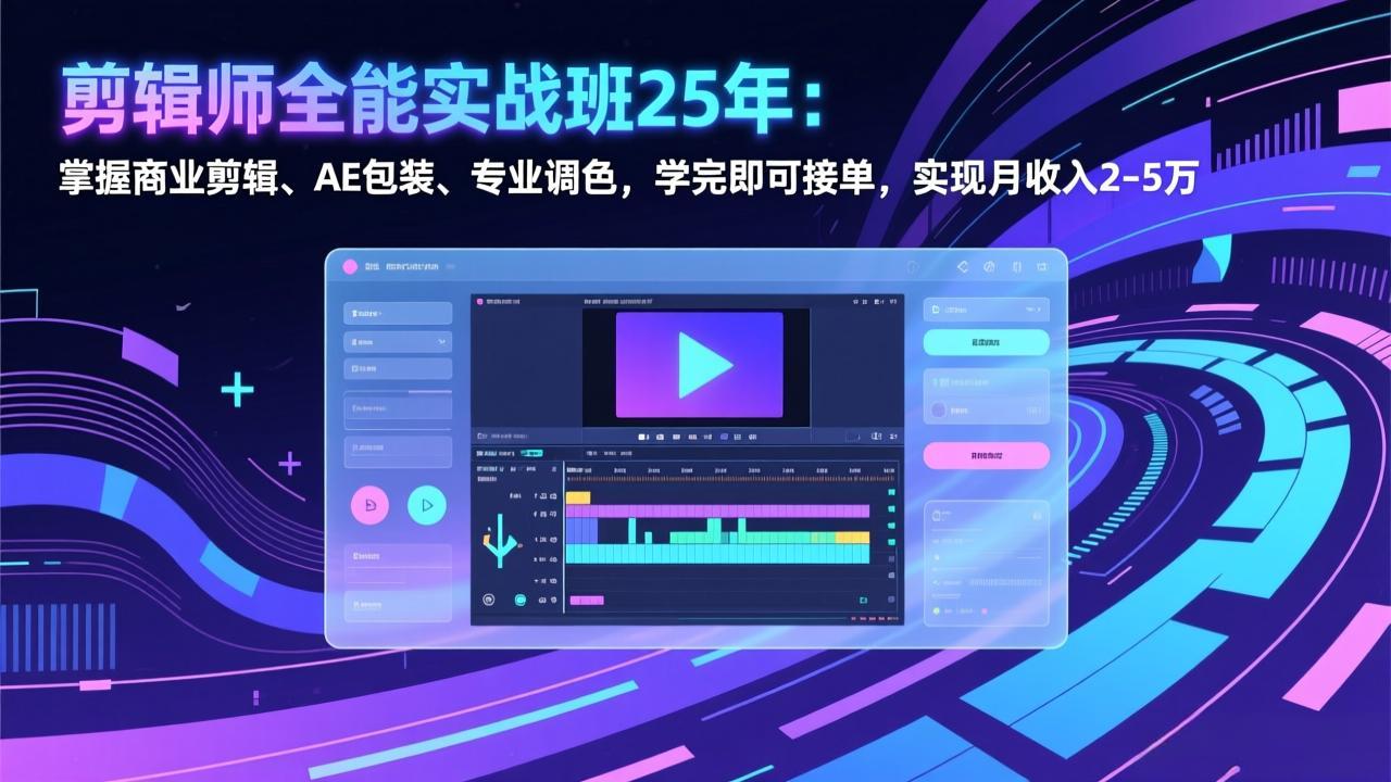 剪辑师全能实战班25年：掌握商业剪辑、AE包装、专业调色，学完即可接单，实现月收入2-5万-副业网