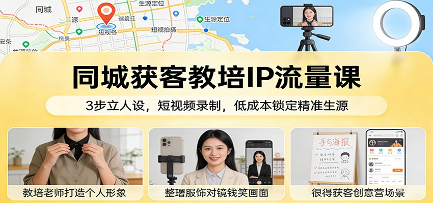 同城获客教培IP流量课：3步立人设，短视频录制，低成本锁定精准生源-副业网