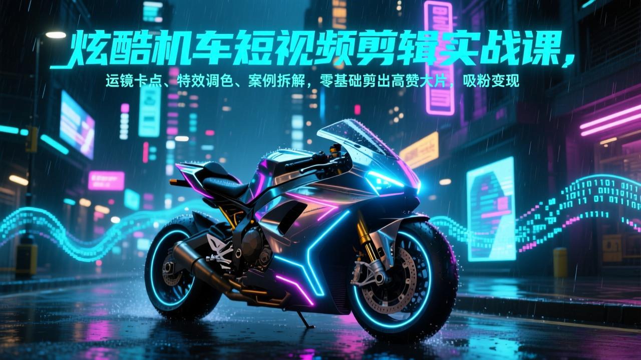 炫酷机车短视频剪辑实战课，运镜卡点、特效调色、案例拆解，零基础剪出高赞大片，吸粉变现-副业网