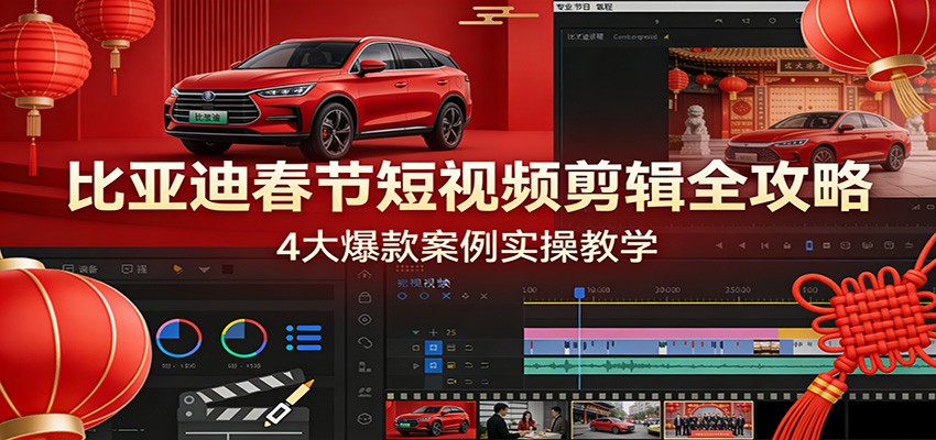 比亚迪春节短视频剪辑全攻略，4大爆款案例实操教学-副业网