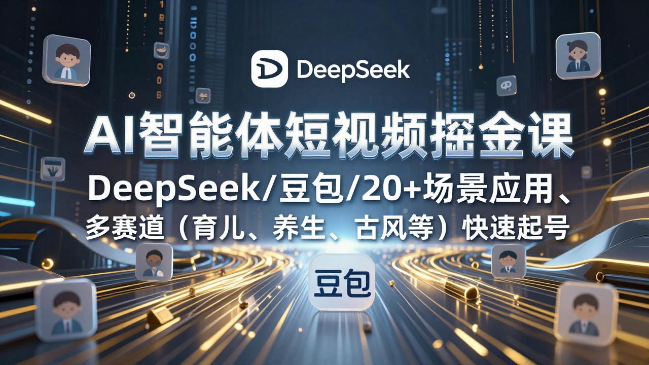 AI智能体短视频掘金课，DeepSeek/豆包/20+场景应用、多赛道(育儿、养生、古风等-副业网