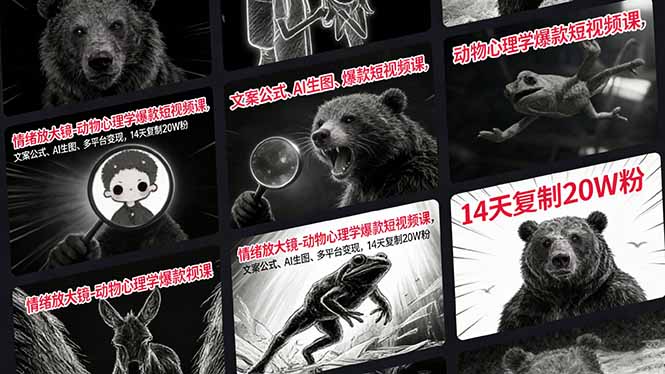 情绪放大镜-动物心理学爆款短视频课，文案公式、AI生图、多平台变现，14天复制20W粉-副业网