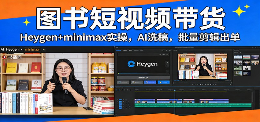 图书短视频带货：Heygen+minimax实操，AI洗稿 ，批量剪辑出单-副业网