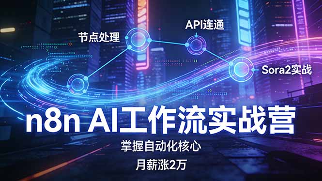 n8n AI工作流实战营，节点处理+API连通+Sora2实战，掌握自动化核心月薪涨2万-副业网