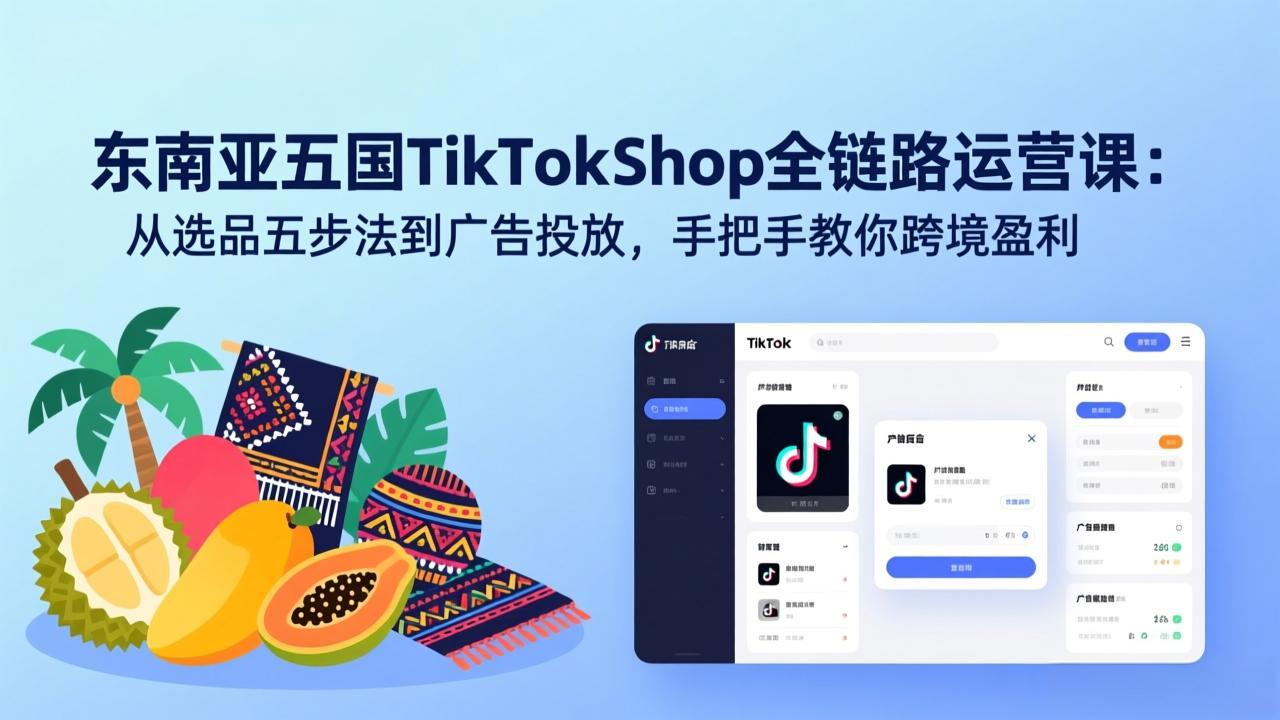 东南亚五国TikTok Shop全链路运营课：从选品五步法到广告投放，手把手教你跨境盈利-副业网