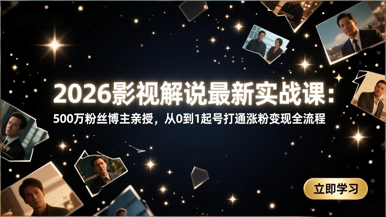 2026影视解说最新实战课：500万粉丝博主亲授，从0到1起号打通涨粉变现全流程-副业网