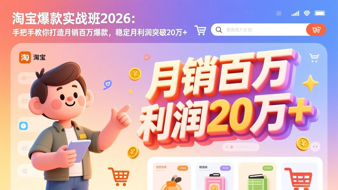 淘宝爆款实战班-2026年3月更新：手把手教你打造月销百万爆款，稳定月利润突破20万+-副业网
