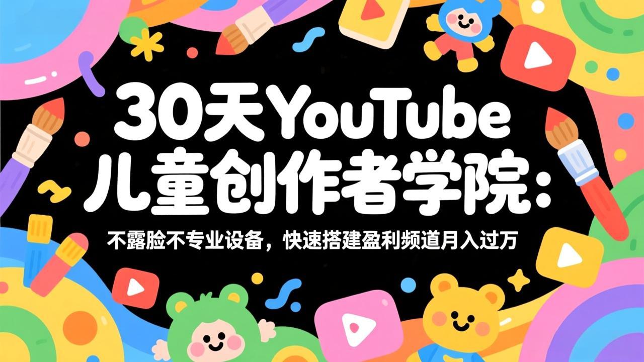 30天YouTube儿童创作者学院：不露脸不专业设备，快速搭建盈利频道月入过万-副业网