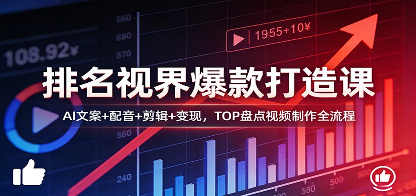 排名视界爆款打造课：AI文案+配音+剪辑+变现，TOP盘点视频制作全流程-副业网