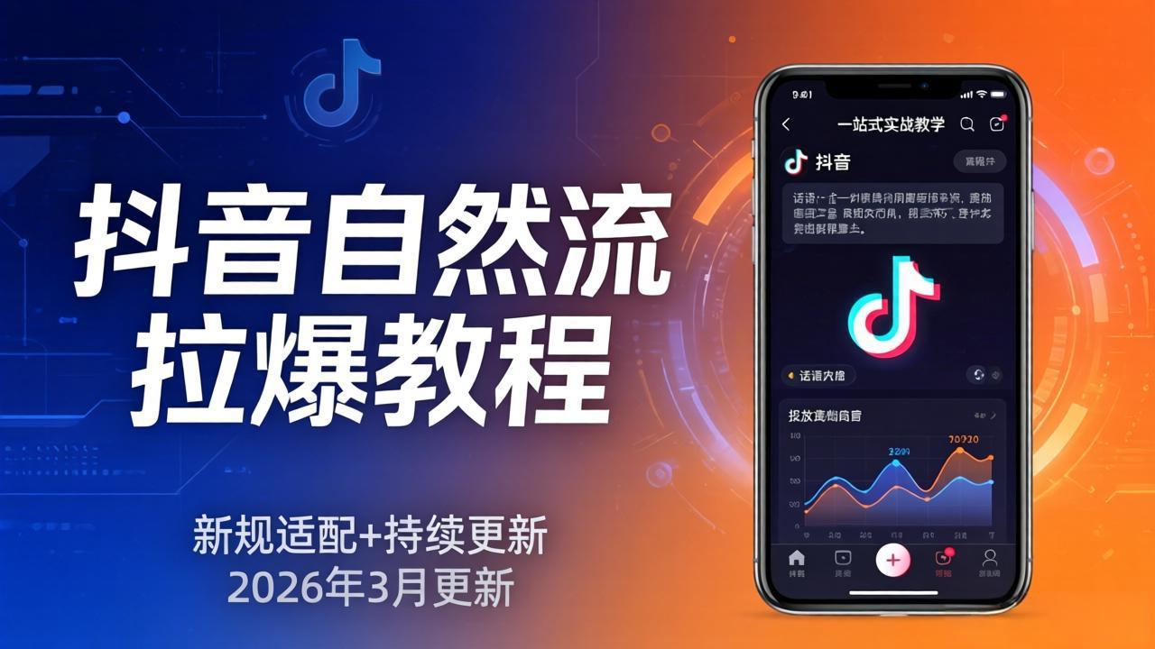 抖音自然流拉爆教程：新规适配+持续更新，话术+投放+起号一站式实战教学(更新26年3月-副业网