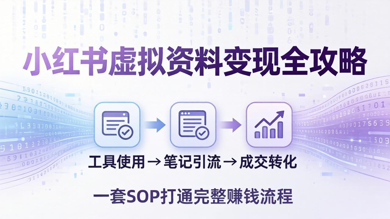 小红书虚拟资料变现全攻略：从工具使用到笔记引流成交，一套 SOP 打通完整赚钱流程-副业网