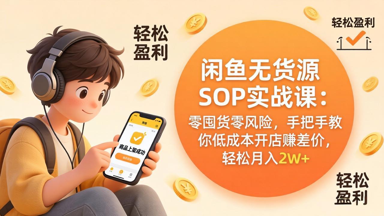 闲鱼无货源SOP实战课：零囤货零风险，手把手教你低成本开店赚差价，轻松月入2w+-副业网