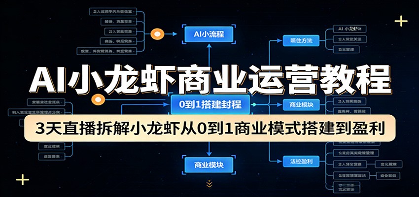 AI小龙虾商业运营教程：3天直播拆解小龙虾从0到1商业模式搭建到盈利-副业网