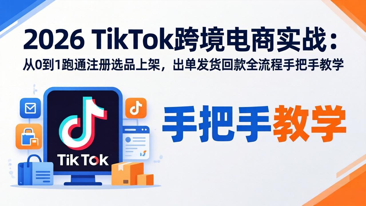 2026TikTok跨境电商实战：从0到1跑通注册选品上架，出单发货回款全流程手把手教学-副业网