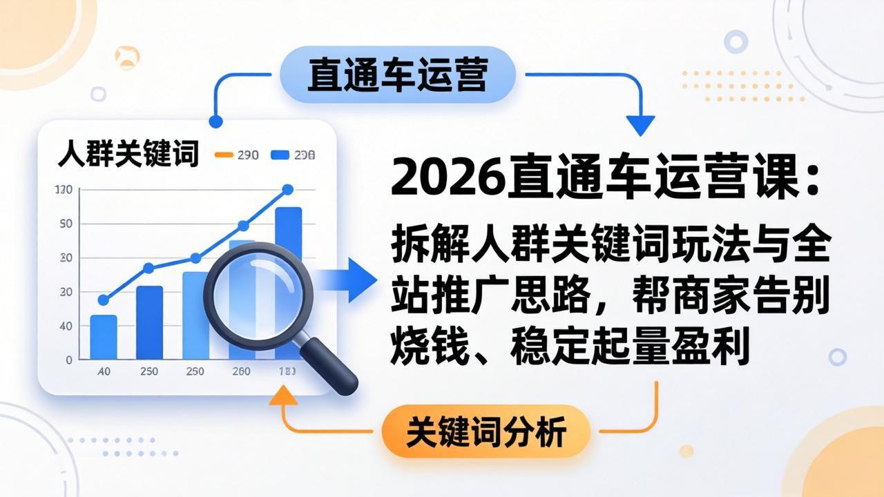2026直通车运营课：拆解人群关键词玩法与全站推广思路，帮商家告别烧钱、稳定起量盈利-副业网