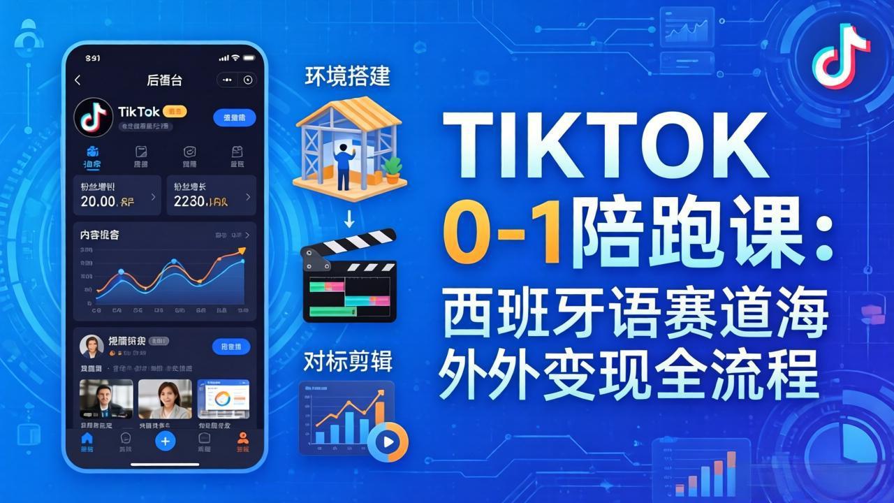 TIKTOK 0-1 陪跑课：从环境搭建到刷对标剪辑，西班牙语赛道海外变现全流程-副业网