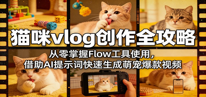 猫咪vlog创作全攻略：从零掌握Flow工具使用，借助AI提示词快速生成萌宠爆款视频-副业网