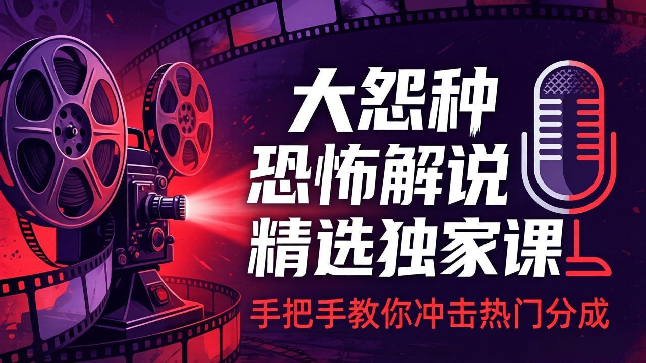 大怨种恐怖解说精选独家课：电影下载+文案配音+片头封面，手把手教你冲击热门分成-副业网