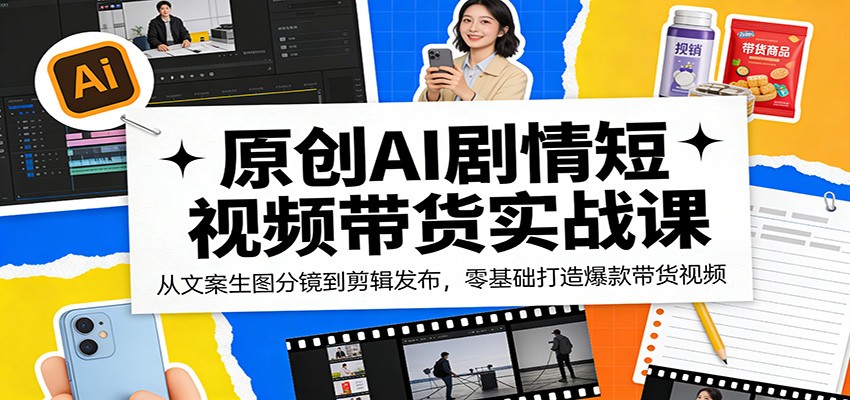 原创AI剧情短视频带货实战课：从文案生图分镜到剪辑发布，零基础打造爆款带货视频-副业网