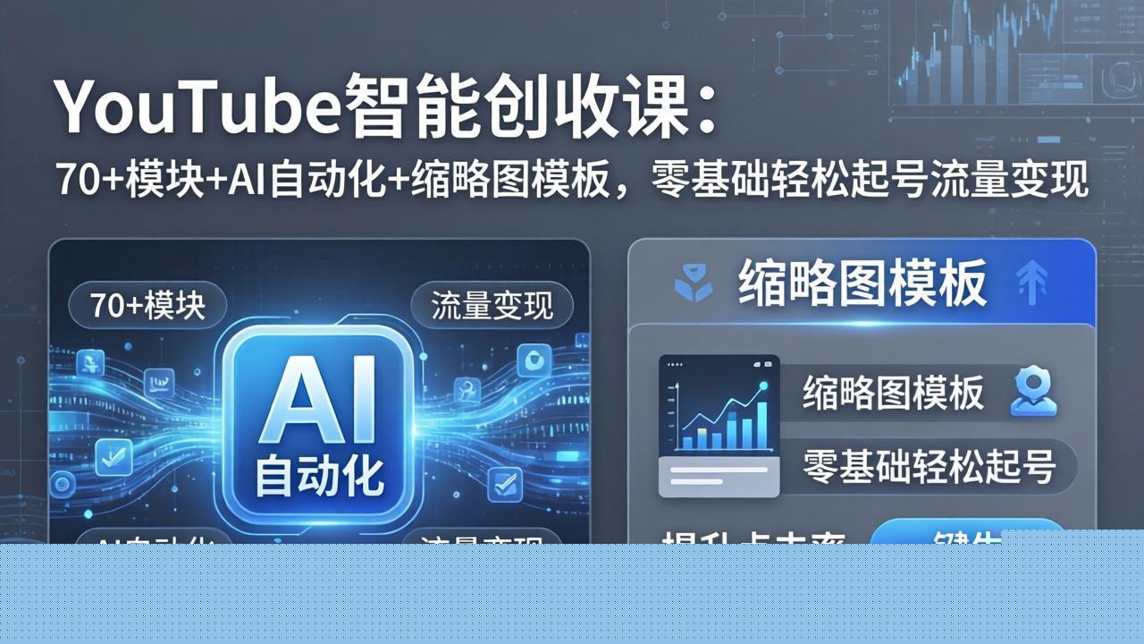 YouTube智能创收课：70+模块+AI自动化+缩略图模板，零基础轻松起号流量变现-副业网