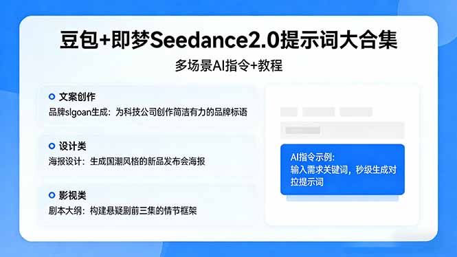 豆包+即梦Seedance2.0提示词大合集：多场景AI指令+教程，解锁文案、设计、影视高效创作-副业网