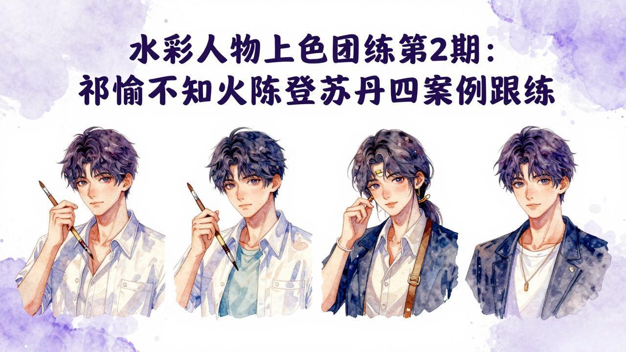 水彩人物上色团练第2期：祁煜不知火陈登苏丹四案例跟练，手把手提升绘画能力-副业网