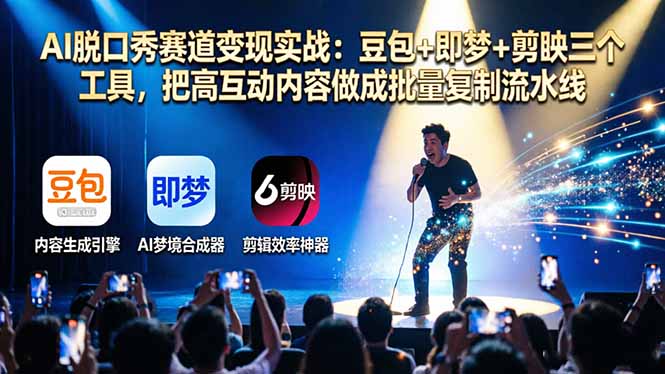 AI脱口秀赛道变现实战：豆包+即梦+剪映三个工具，把高互动内容做成批量复制流水线-副业网