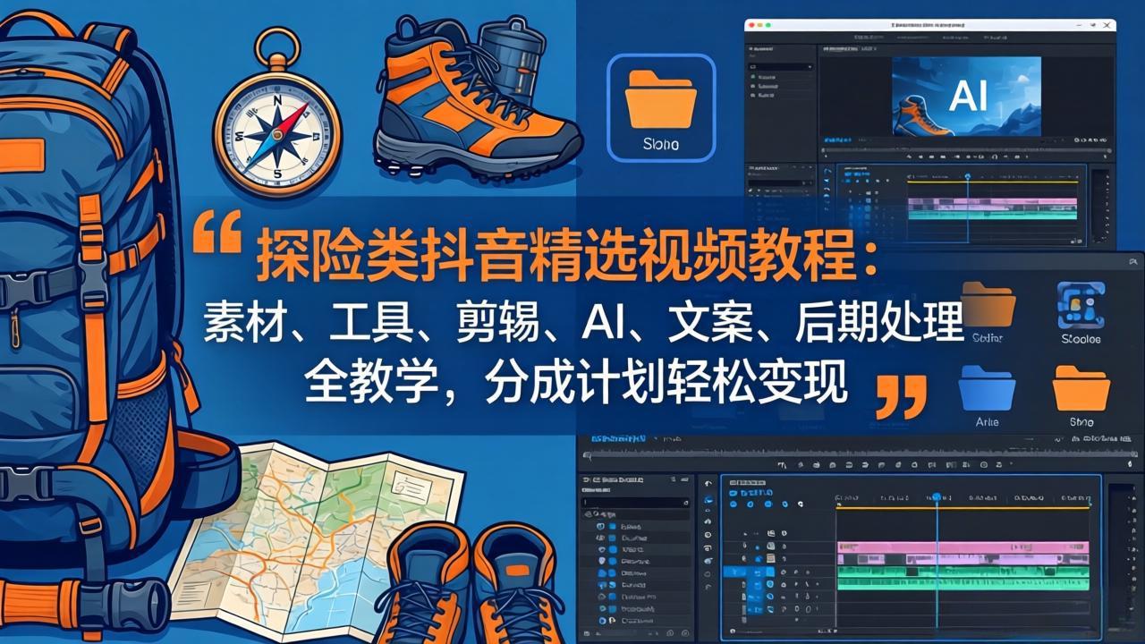 探险类抖音精选视频教程：素材、工具、剪辑、AI、文案、后期处理全教学，分成计划轻松变现-副业网