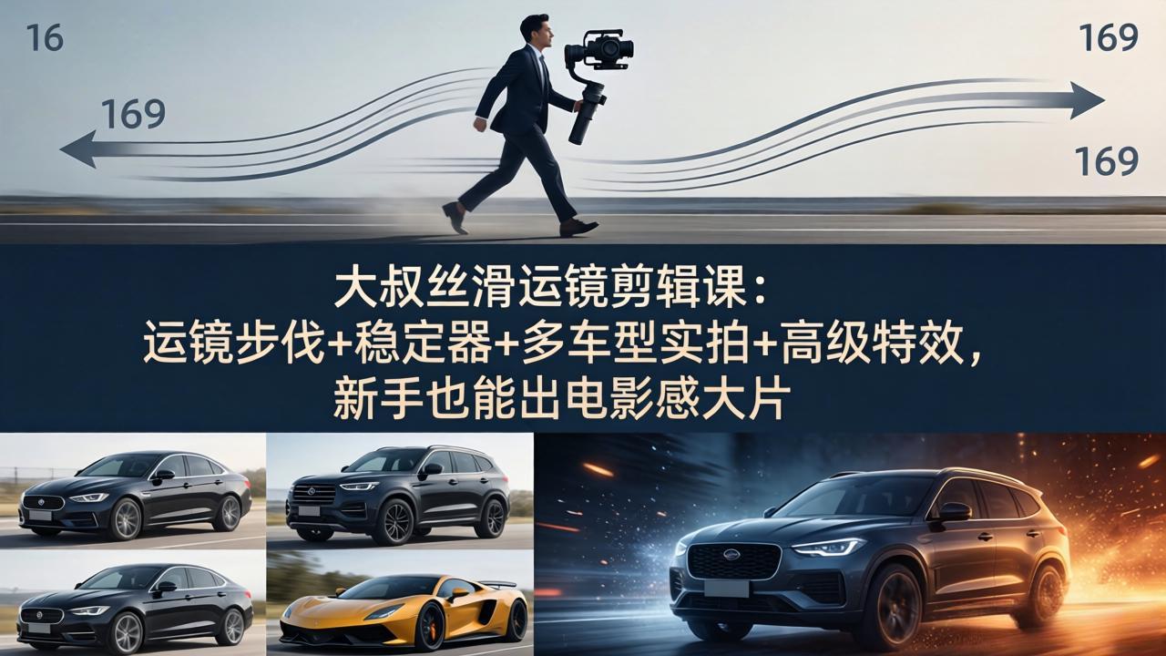 大叔丝滑运镜剪辑课：运镜步伐+稳定器+多车型实拍+高级特效，新手也能出电影感大片-副业网