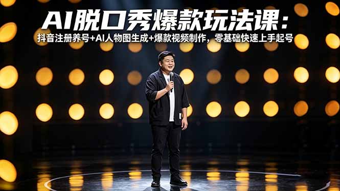 AI脱口秀爆款玩法课：抖音注册养号+AI人物图生成+爆款视频制作，零基础快速上手起号-副业网